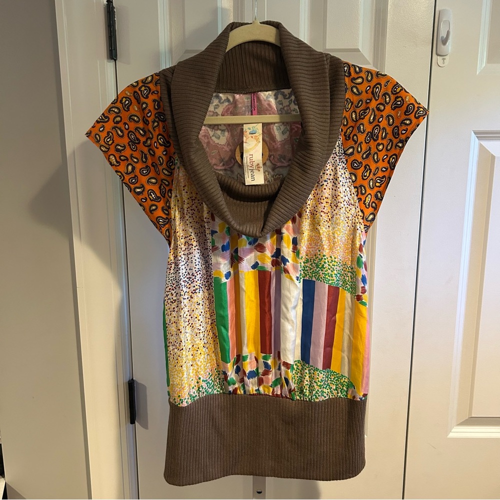 Ruby Jean x Super Lucky Cat Patchwork Cowl Top – Recycled One-of-a-Kind S/M